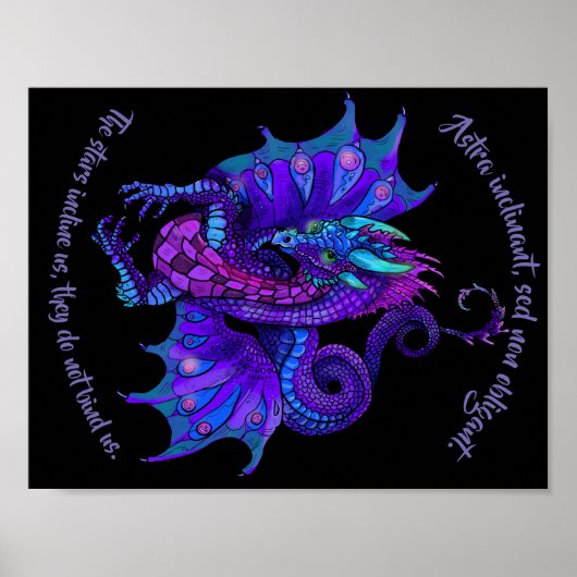 Jugendstil Dragon Blau und Lila Poster (Vorne)