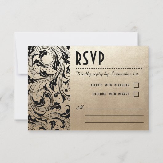 Jugendstil-Dream Wedding RSVP Cards - Gold & Black Karte (Vorderseite)