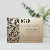 Jugendstil-Dream Wedding RSVP Cards - Gold & Black Karte (Stehend Vorderseite)