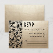 Jugendstil-Dream Wedding RSVP Cards - Gold & Black Karte (Vorne/Hinten)