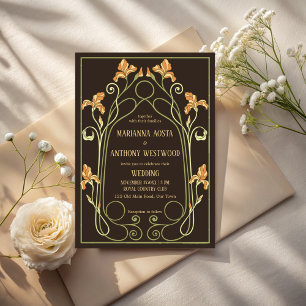 Jugendstil dunkelbraune elegante Hochzeit Einladung