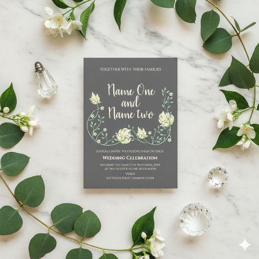 Jugendstil dunkle Blumen Einladung zur Hochzeit