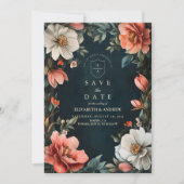Jugendstil Dunkle Blumenmuster Save The Date (Vorderseite)