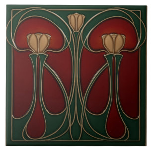 Jugendstil Dunkle Türkis Tulpe Tapeten Keramikflie Fliese