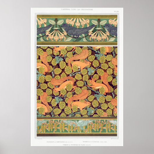 Jugendstil Eichhörnchen Verneuil Herbst Textilkuns Poster (Vorne)