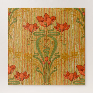 Jugendstil elegante Blume mit Blumenmohn viktorian Puzzle