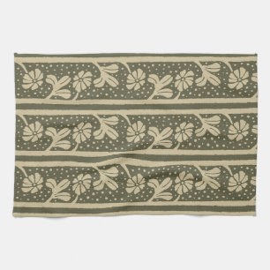 Jugendstil Elegante Blumen Beige und Salbei Grün Geschirrtuch