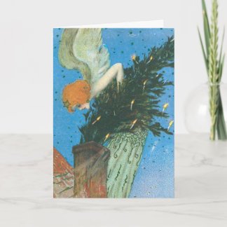 Jugendstil-Engel bringt den Weihnachtsbaum Feiertagskarte