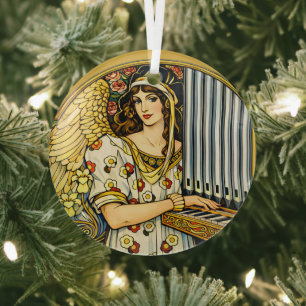 Jugendstil Engel Orgelspieler Vintage Musik Ornament Aus Glas