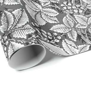 Jugendstil-Erdbeeren und Blätter, Grau und Weiß Geschenkpapier