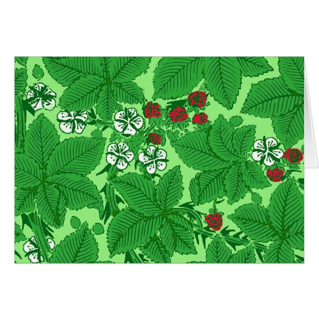 Jugendstil-Erdbeeren und Blätter, Limettengrün (Vorderseite (Horizontal))