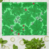 Jugendstil-Erdbeeren und Blätter, Limettengrün Geschirrtuch (Gefaltet)