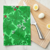 Jugendstil-Erdbeeren und Blätter, Limettengrün Geschirrtuch (Viertel Falte)
