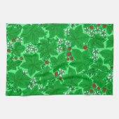 Jugendstil-Erdbeeren und Blätter, Limettengrün Geschirrtuch (Horizontal)