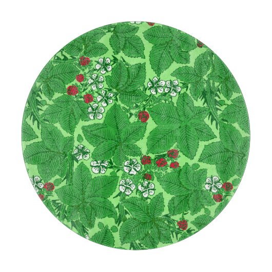 Jugendstil-Erdbeeren und Blätter, Limettengrün Schneidebrett (Vorderseite)