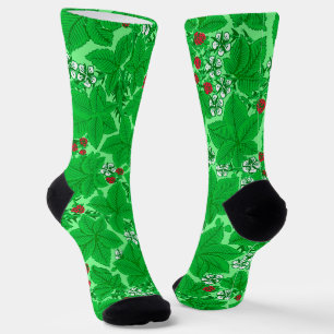Jugendstil-Erdbeeren und Blätter, Limettengrün Socken