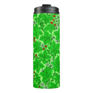 Jugendstil-Erdbeeren und Blätter, Limettengrün Thermosbecher