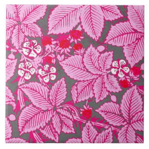Jugendstil-Erdbeeren und Blätter, Rosa und Grau Fliese