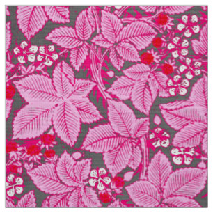 Jugendstil-Erdbeeren und Blätter, Rosa und Grau Stoff