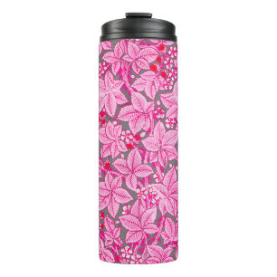 Jugendstil-Erdbeeren und Blätter, Rosa und Grau Thermosbecher