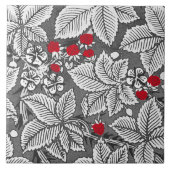 Jugendstil-Erdbeeren und Blätter, Silbergrau Fliese (Vorderseite)
