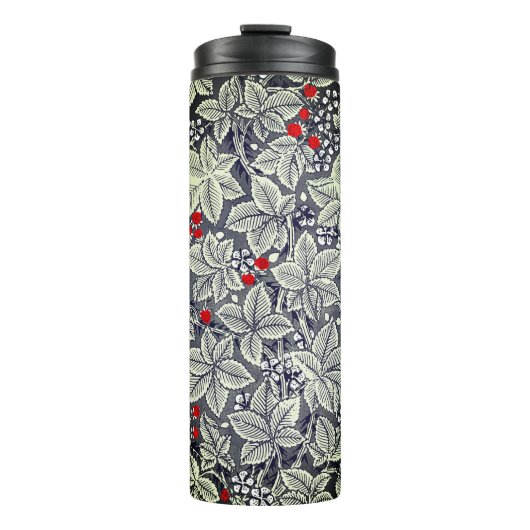Jugendstil Erdbeeren und Blätter, Silbergrau Thermosbecher (Vorderseite)