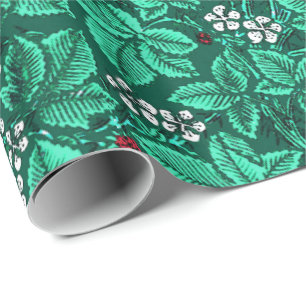 Jugendstil-Erdbeeren und Blätter, Türkis Geschenkpapier