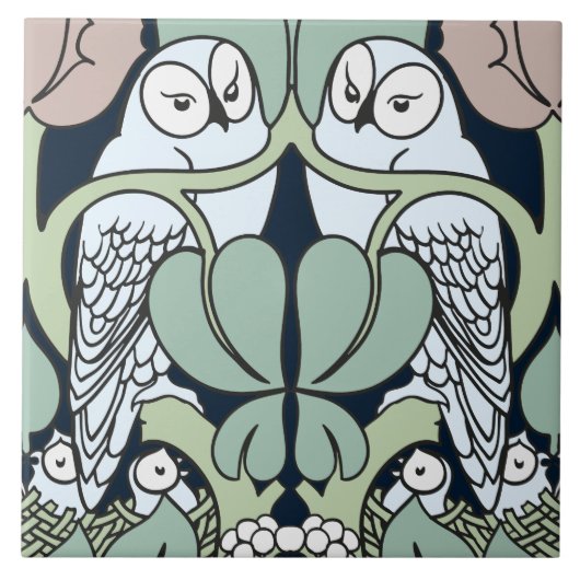Jugendstil-Eulen-Nest-Muster-Kunstfliese oder -Unt Fliese (Vorderseite)