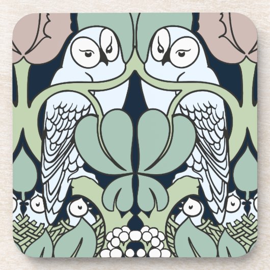 Jugendstil Eulennest-Muster Korkuntersetzer-Set Getränkeuntersetzer (Vorderseite)
