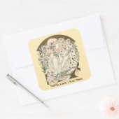 Jugendstil-Ex-Libris-Girl mit Book & Stars Quadratischer Aufkleber (Umschlag)