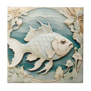 Jugendstil Faux-Relief Fisch Meer Nautik Rechts Fliese