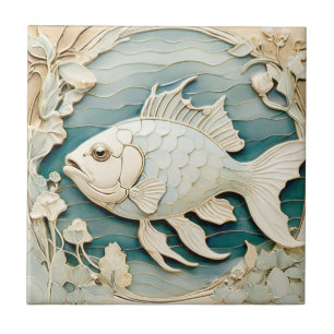 Jugendstil Faux-Relief Fisch Meer Ozean Nautilus Fliese