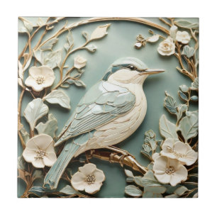 Jugendstil-Faux-Relief Kleiber Vogel nach rechts g Fliese