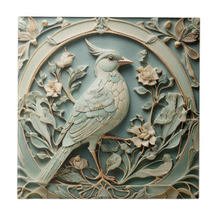 Jugendstil-Faux-Relief-Rechter-Vogel-Verschnörkelt Fliese