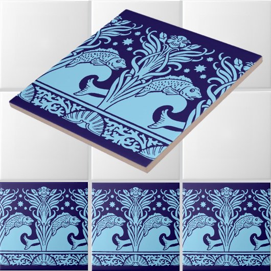 Jugendstil-Fisch- und Blumen-Schablonen-Friesmuste Fliese
