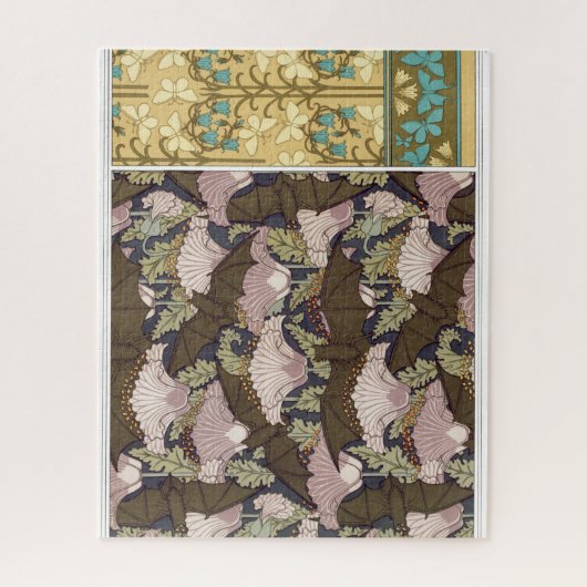 Jugendstil-Fledermäuse und Campanulas blühende Tex Puzzle (Vertikal)