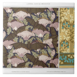 Jugendstil-Fledermäuse und Campanulas-Blumentextil Fliese