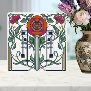 Jugendstil Florale Rose Geometrische Kunstgestaltu Fliese