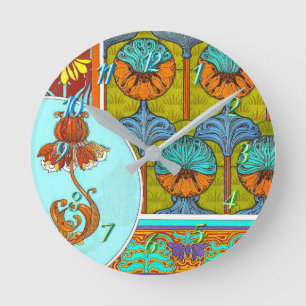 Jugendstil florale Vintage Blume viktorianisch Runde Wanduhr
