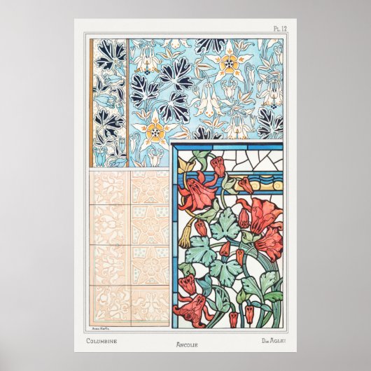 Jugendstil florfarbenes Glas und Fliesenkunst Poster (Vorne)
