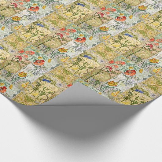 Jugendstil Französische Mohnblumen Geschenkpapier (Ecke)
