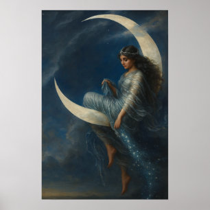 Jugendstil-Frau auf zunehmendem Mond Poster