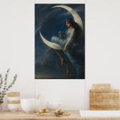Jugendstil-Frau auf zunehmendem Mond Poster (Küche)