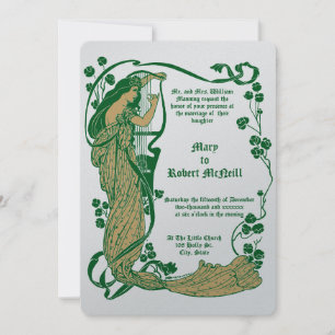 Jugendstil-Frau & Harp in Rose Hochzeit Einladung