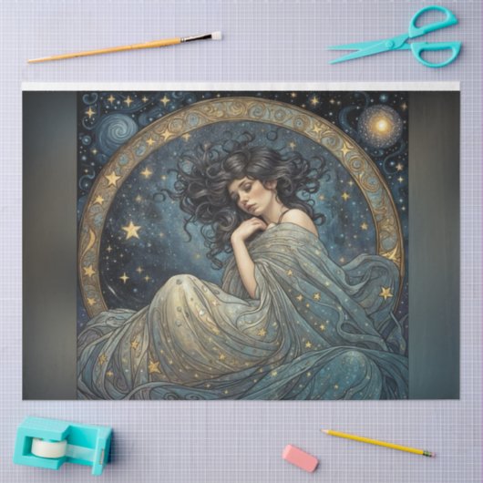 Jugendstil-Frau in der Sternendekoupage Seidenpapier (Basteln)