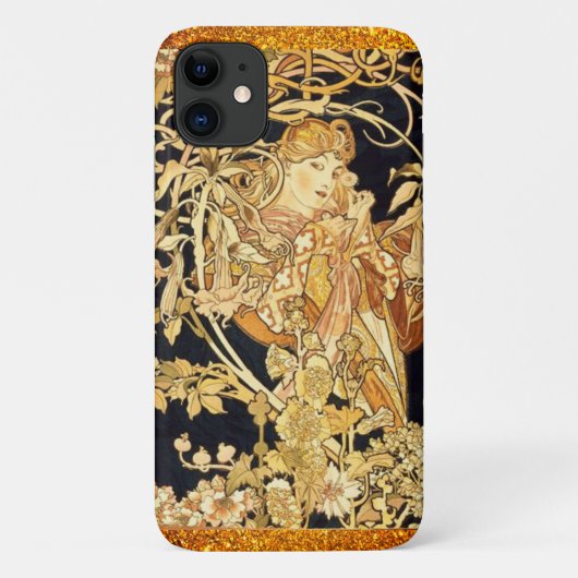Jugendstil-Frau mit Blume, schwarz Case-Mate iPhone Hülle (Rückseite)
