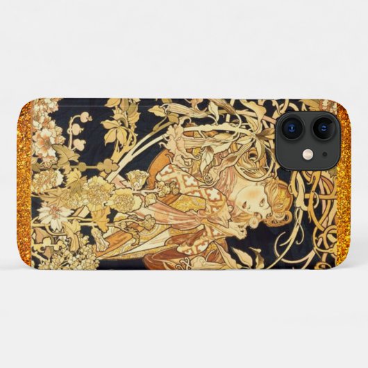 Jugendstil-Frau mit Blume, schwarz Case-Mate iPhone Hülle (Rückseite (Horizontal))
