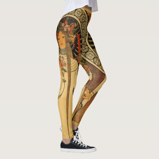 Jugendstil-Frau mit Langhaar Alphonse Mucha Leggings (Rechts)