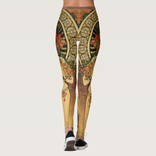 Jugendstil-Frau mit Langhaar Alphonse Mucha Leggings (Rückseite)