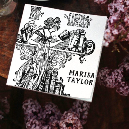 Jugendstil-Frau Reading in Bücherregalen Permastempel